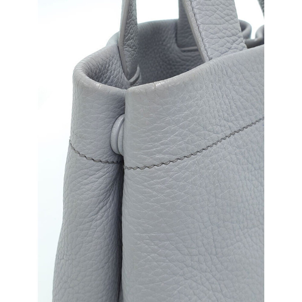 Prada Gray Leather Perforated Logo Tote Shoulder Bag Blue - Picture 5 of 9